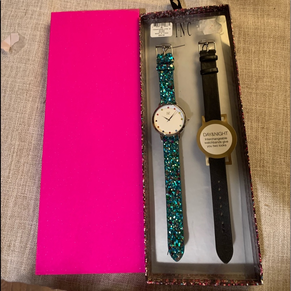 INC watch greenish blue glitter & a few more color sparkles. With black switch